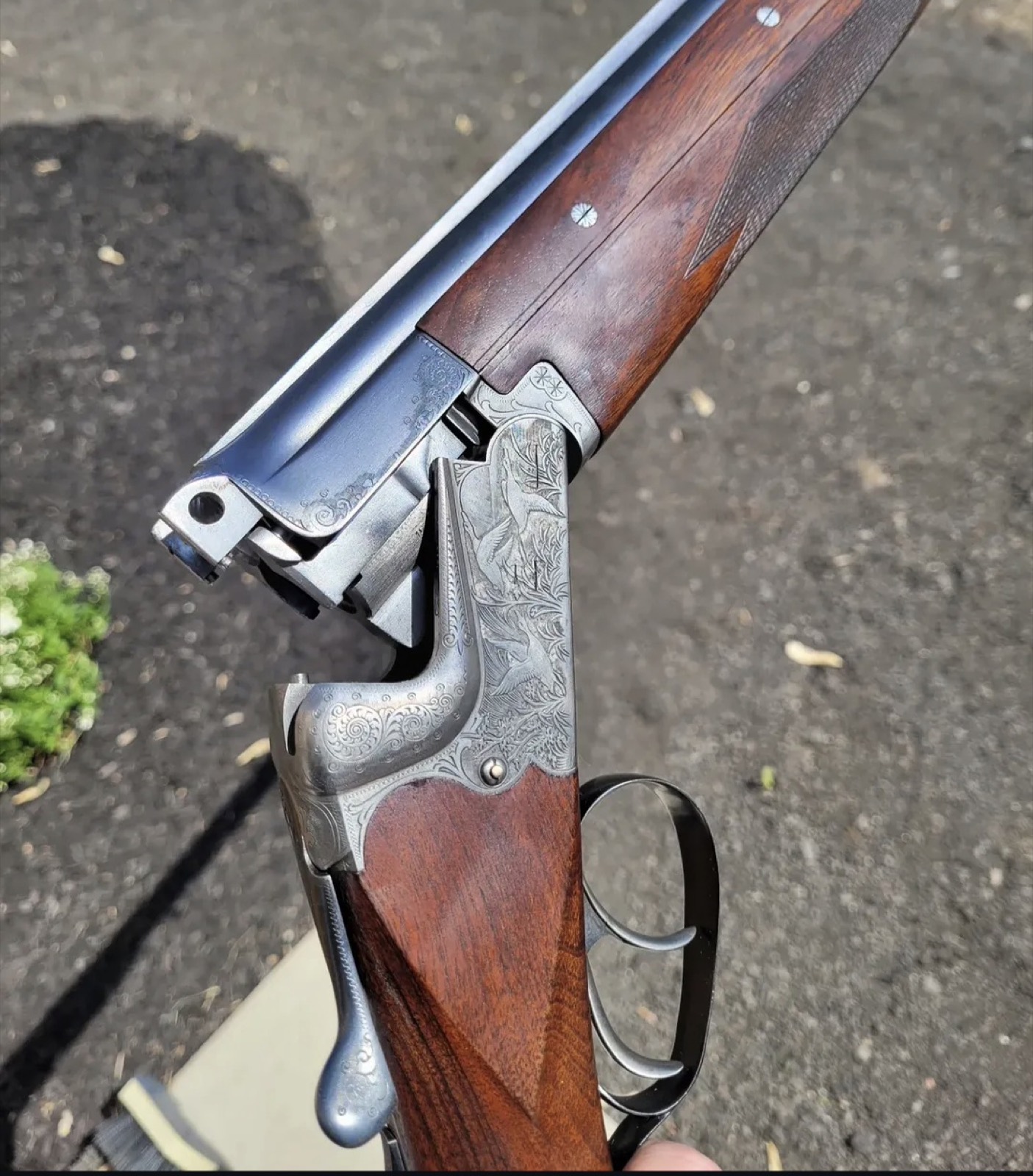 Engraved side-by-side action with double triggers